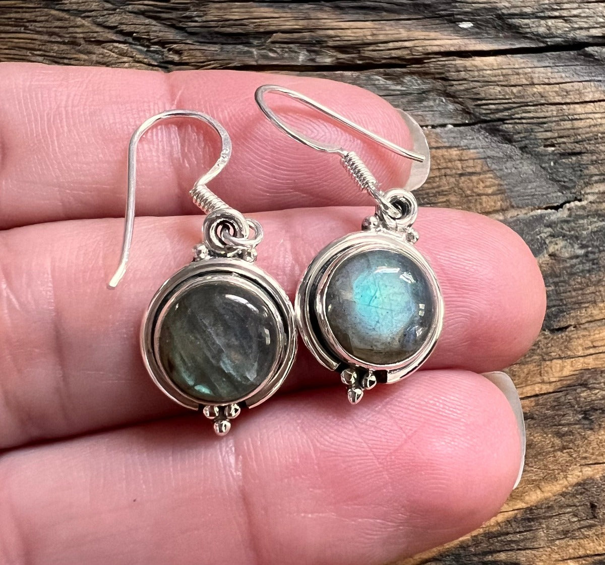 Labradorite Silver Circle Drop Earrings by Springwaves