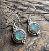 Dainty Round Labradorite Drop Earrings