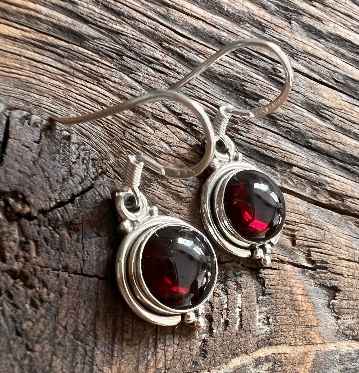 Garnet Silver Circle Drop Earrings by Springwaves