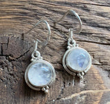 Dainty  Round Moonstone Drop Earrings