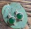 Green Onyx Silver Circle Drop Earrings by Springwaves