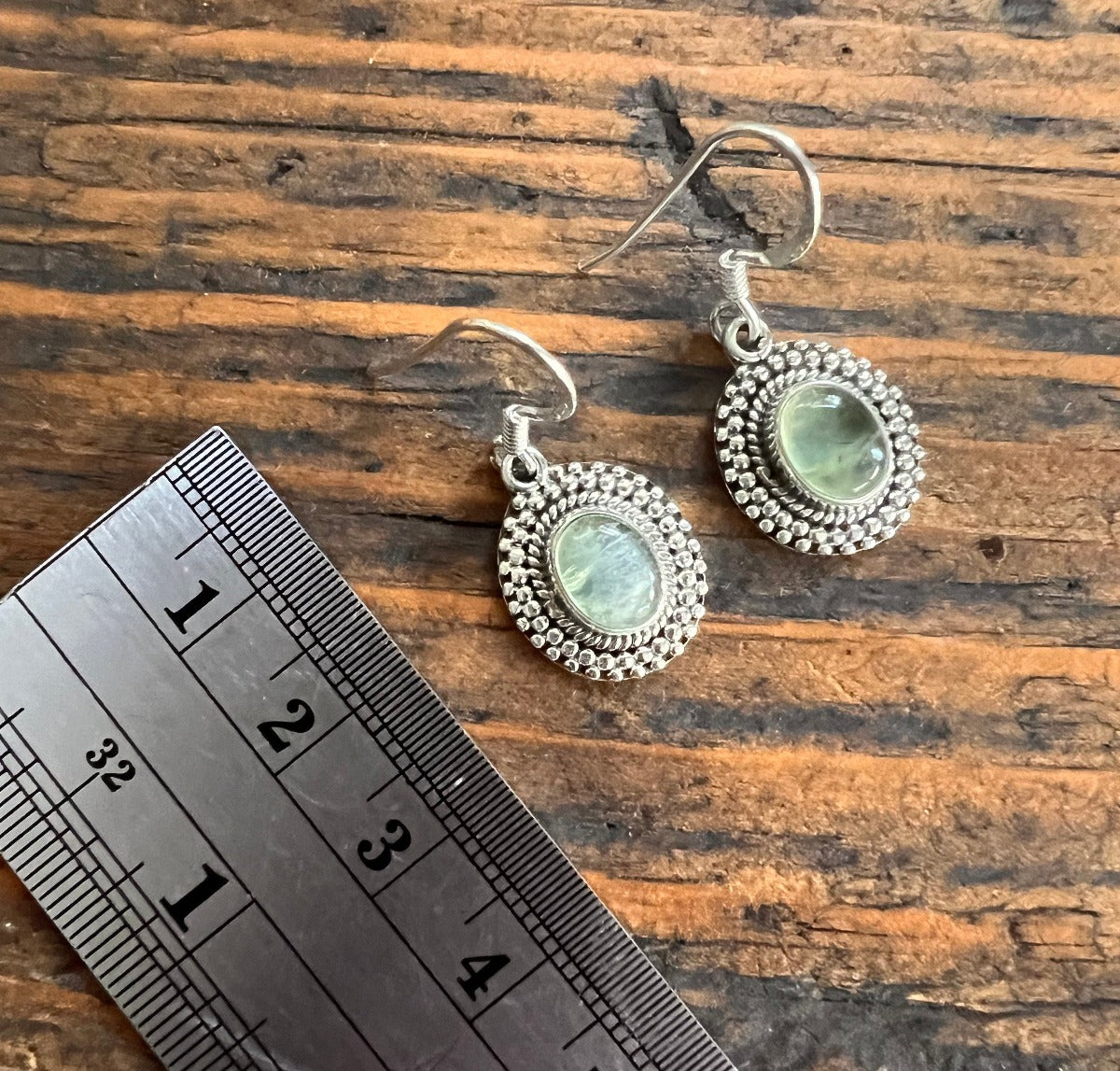 Sterling Silver Boho Oval Prehnite Earrings by Springwaves