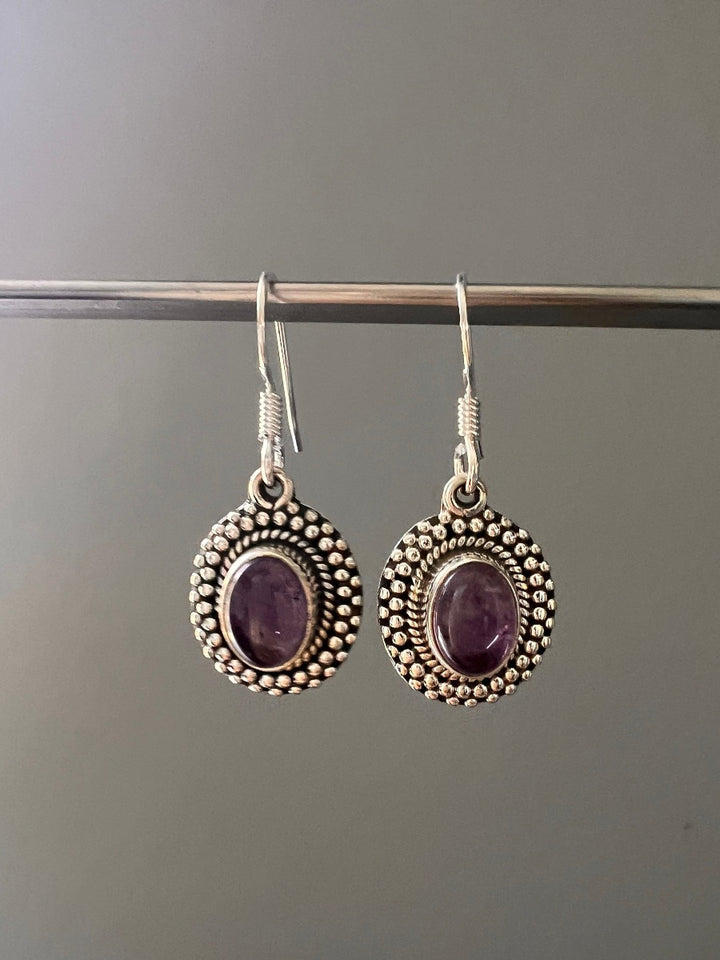 Silver Framed Oval Amethyst Earrings