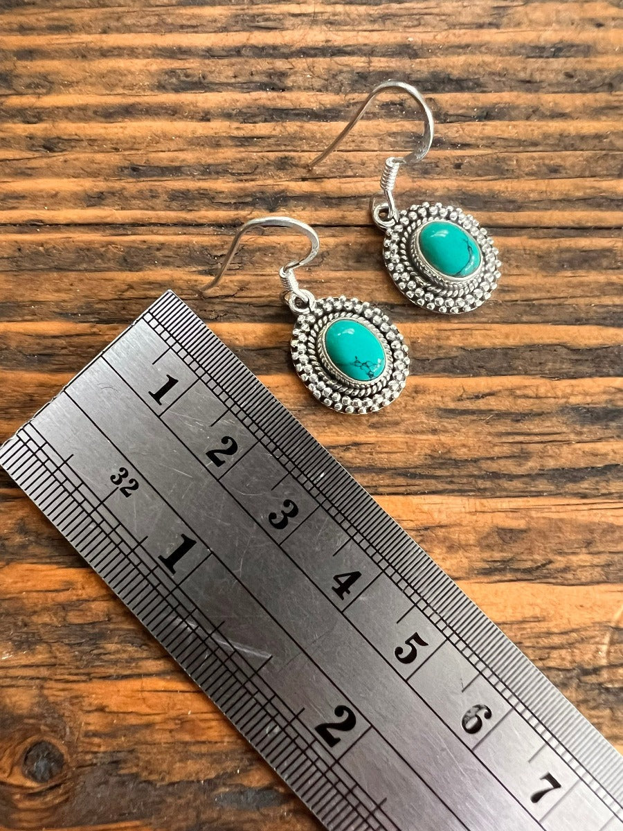 Sterling Silver Boho Oval Turquoise Earrings by Springwaves