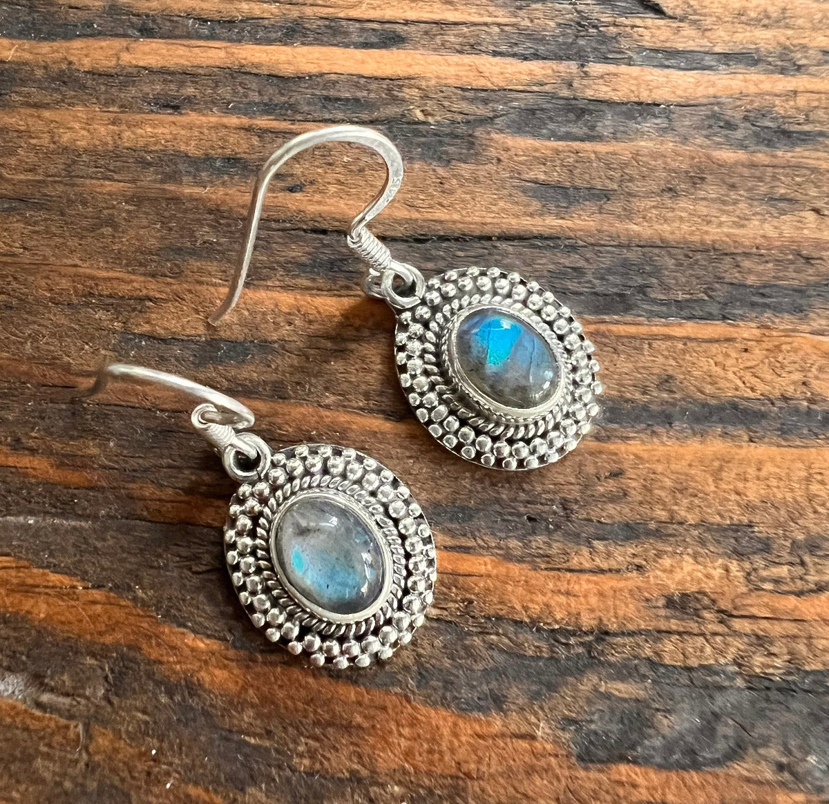 Sterling Silver Boho Oval Labradorite Earrings by Springwaves
