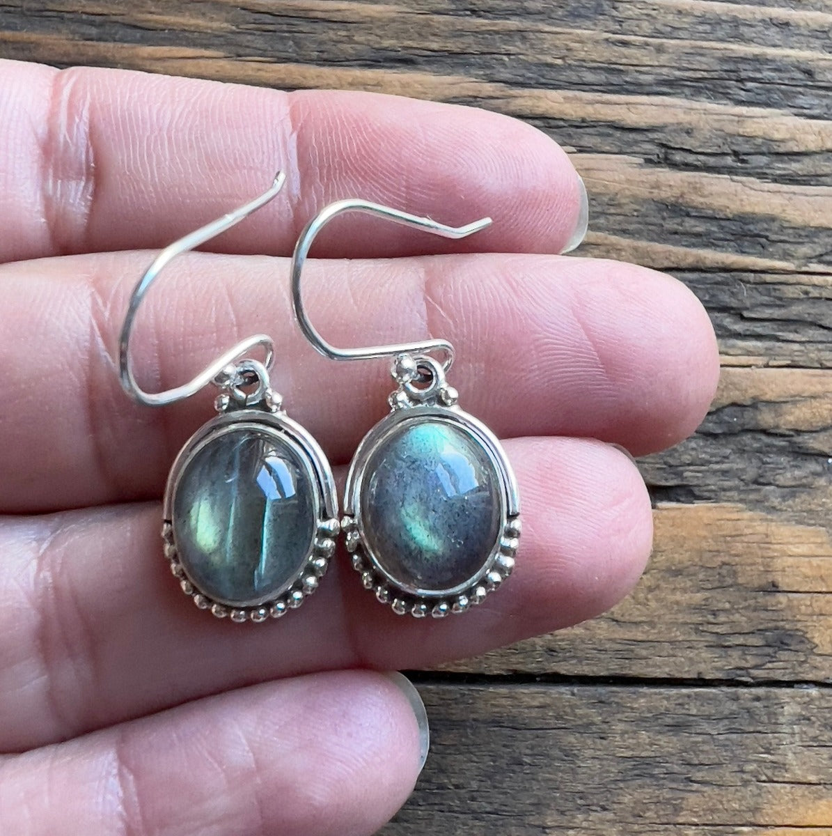 Oval Labradorite Earrings - Delicate Silver Drop Earrings by Springwaves