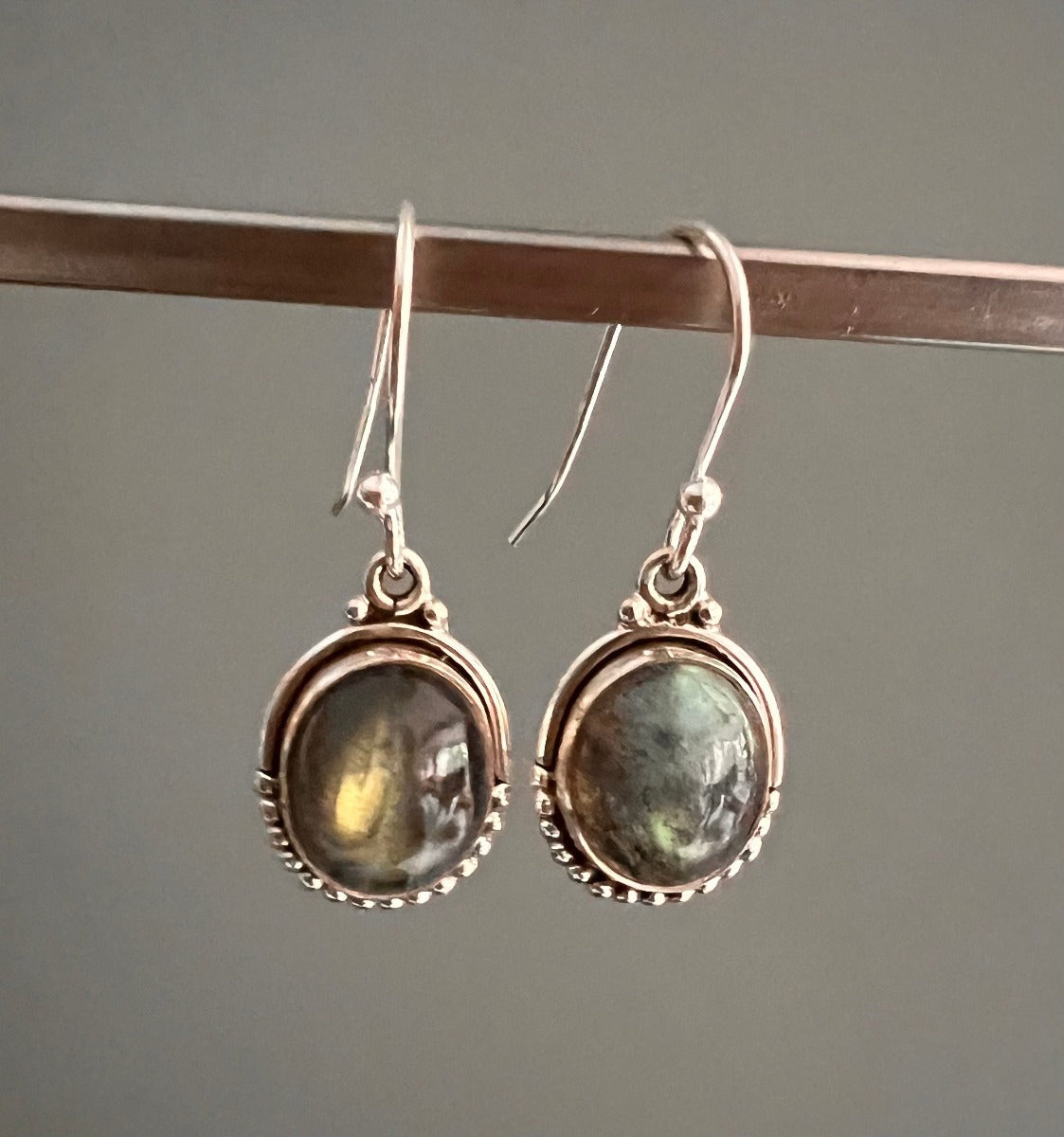 Oval Labradorite Earrings - Delicate Silver Drop Earrings by Springwaves