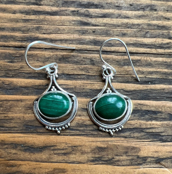 Malachite Vintage Inspired Sterling Silver Drop Earrings