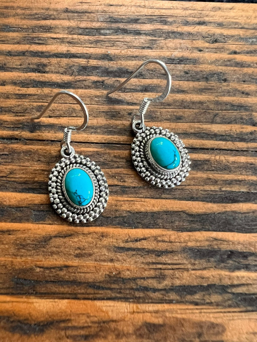 Sterling Silver Boho Oval Turquoise Earrings by Springwaves