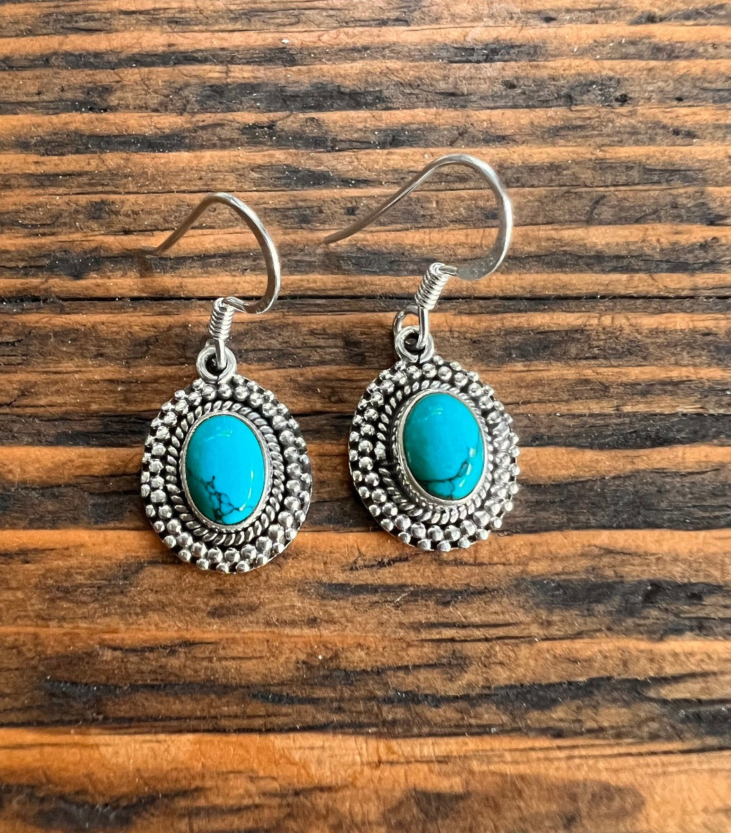 Sterling Silver Boho Oval Turquoise Earrings by Springwaves