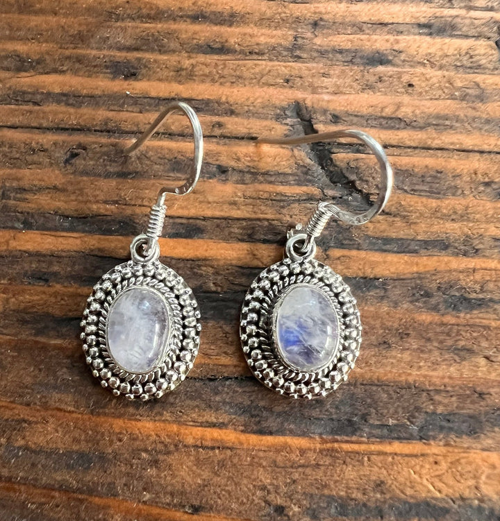 Silver Framed Oval Moonstone Earrings
