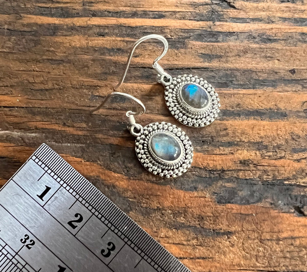 Sterling Silver Boho Oval Labradorite Earrings by Springwaves