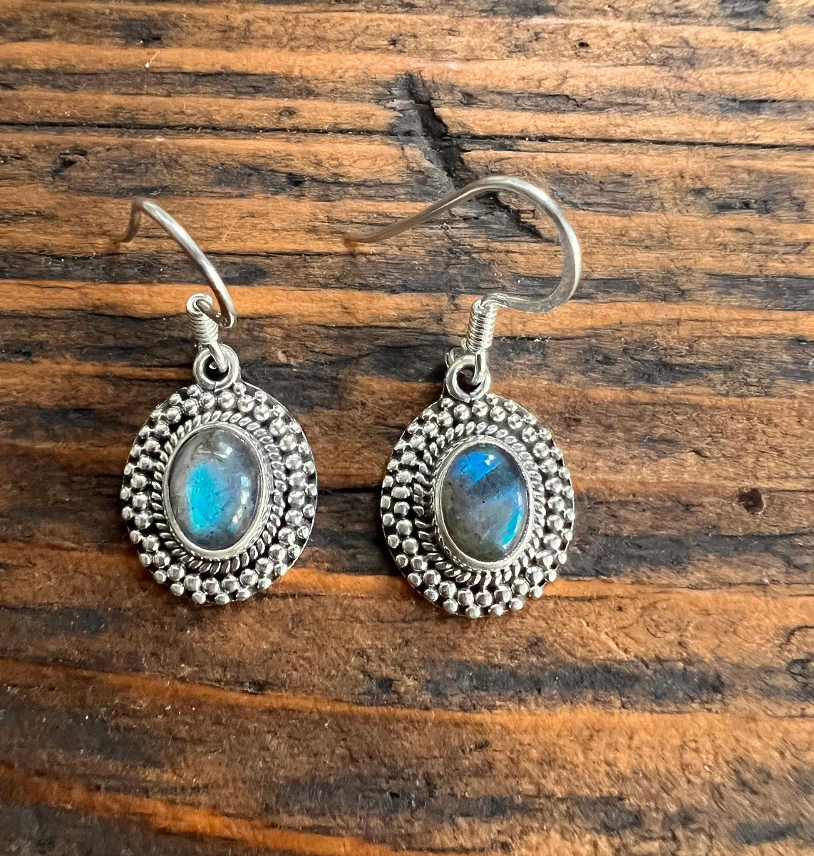 Sterling Silver Boho Oval Labradorite Earrings by Springwaves
