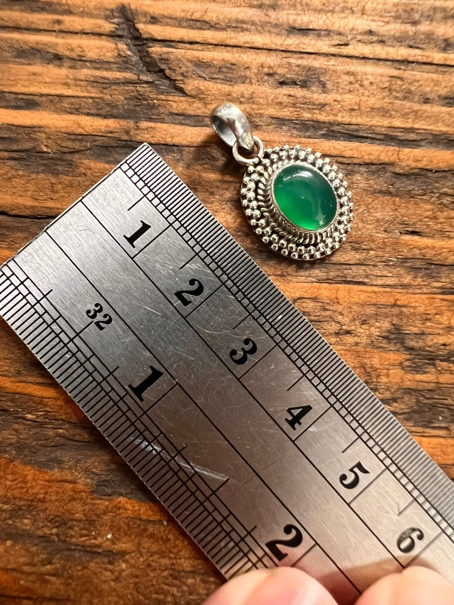 Sterling Silver Oval Green Onyx Boho Necklace by Springwaves