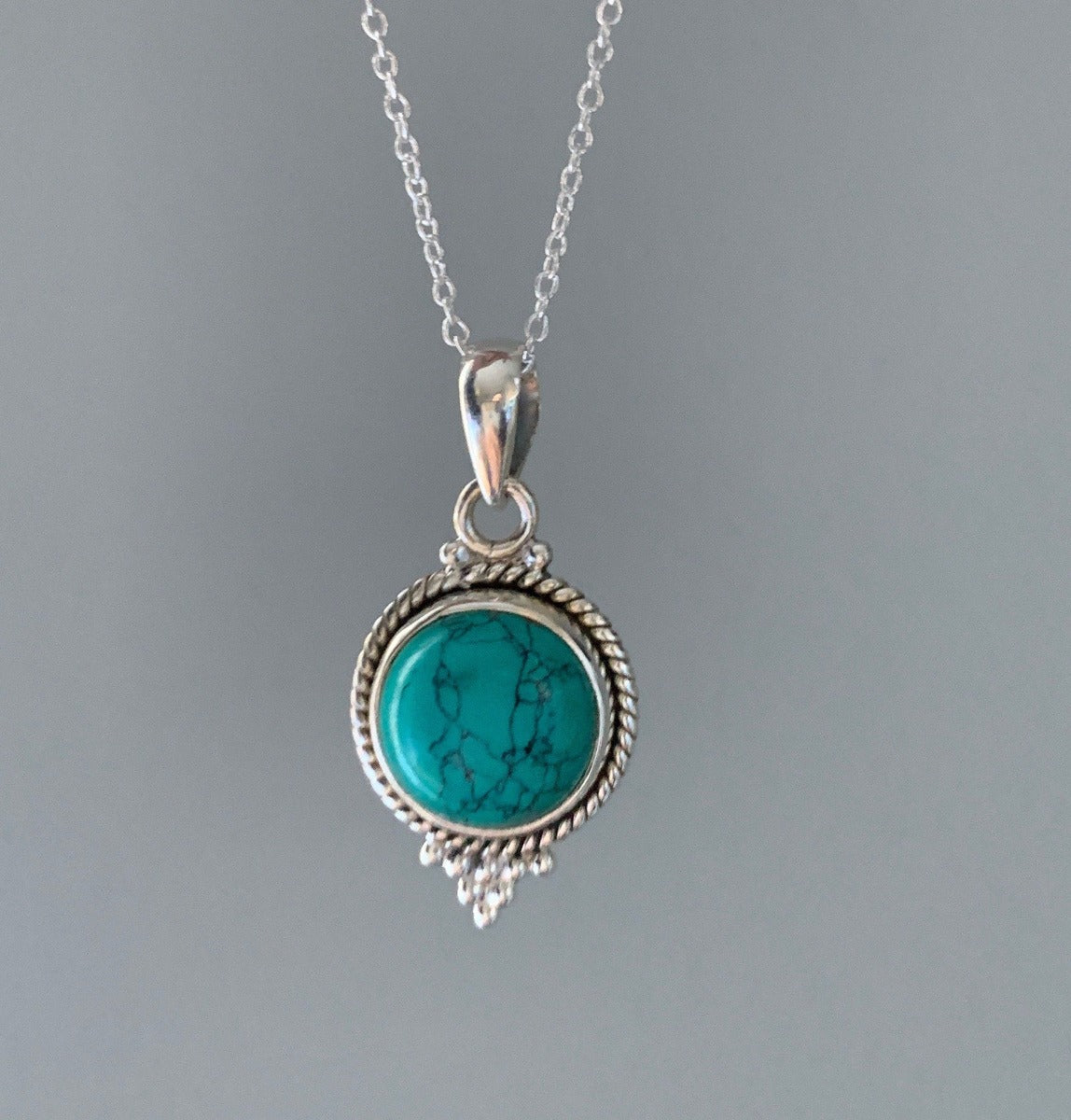 Bohemian Round Turquoise Sterling Silver Necklace by Springwaves