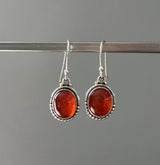 Carnelian Oval Dot Silver Earrings