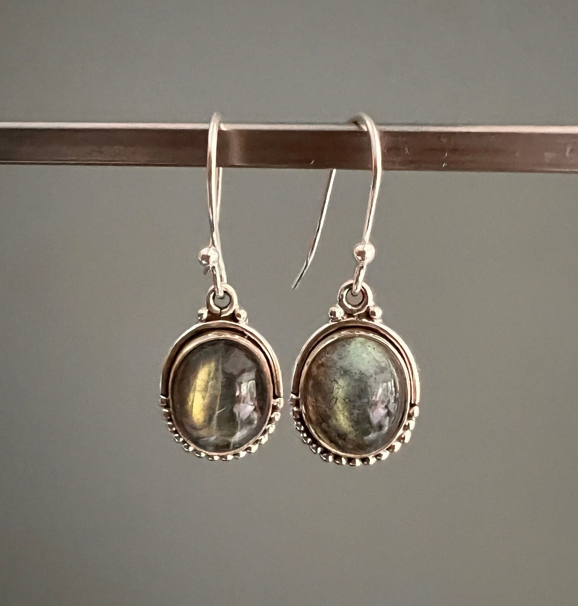 Oval Labradorite Earrings - Delicate Silver Drop Earrings by Springwaves