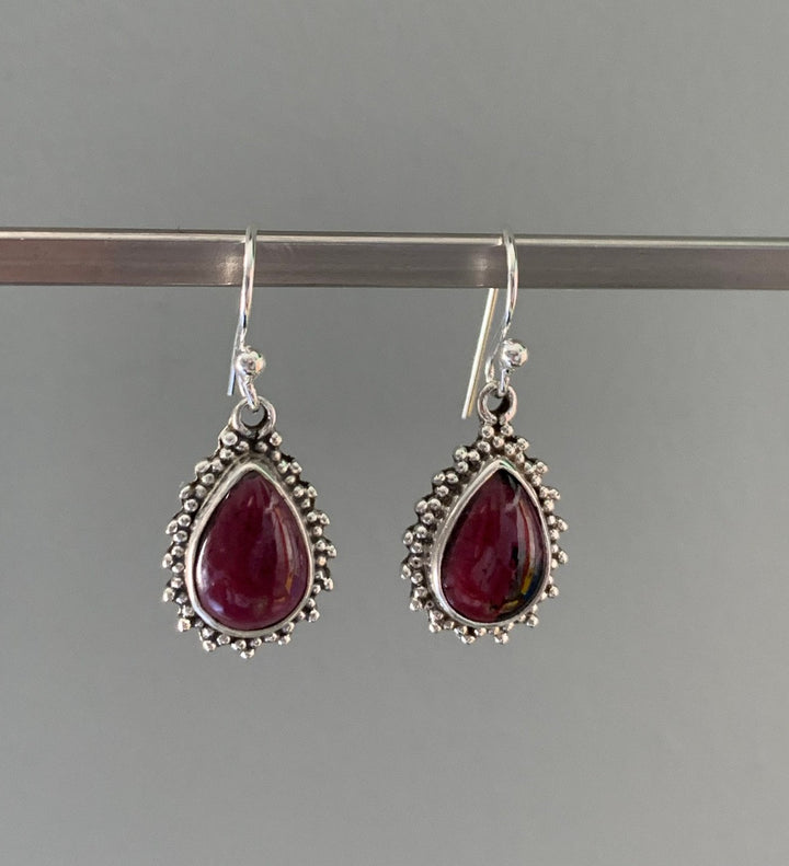 Garnet Sunburst Teardrop Earrings
