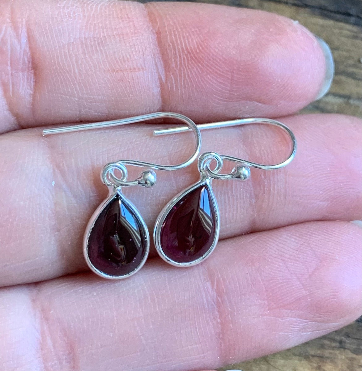 Minimalist Silver Garnet Teardrop Earrings by Springwaves
