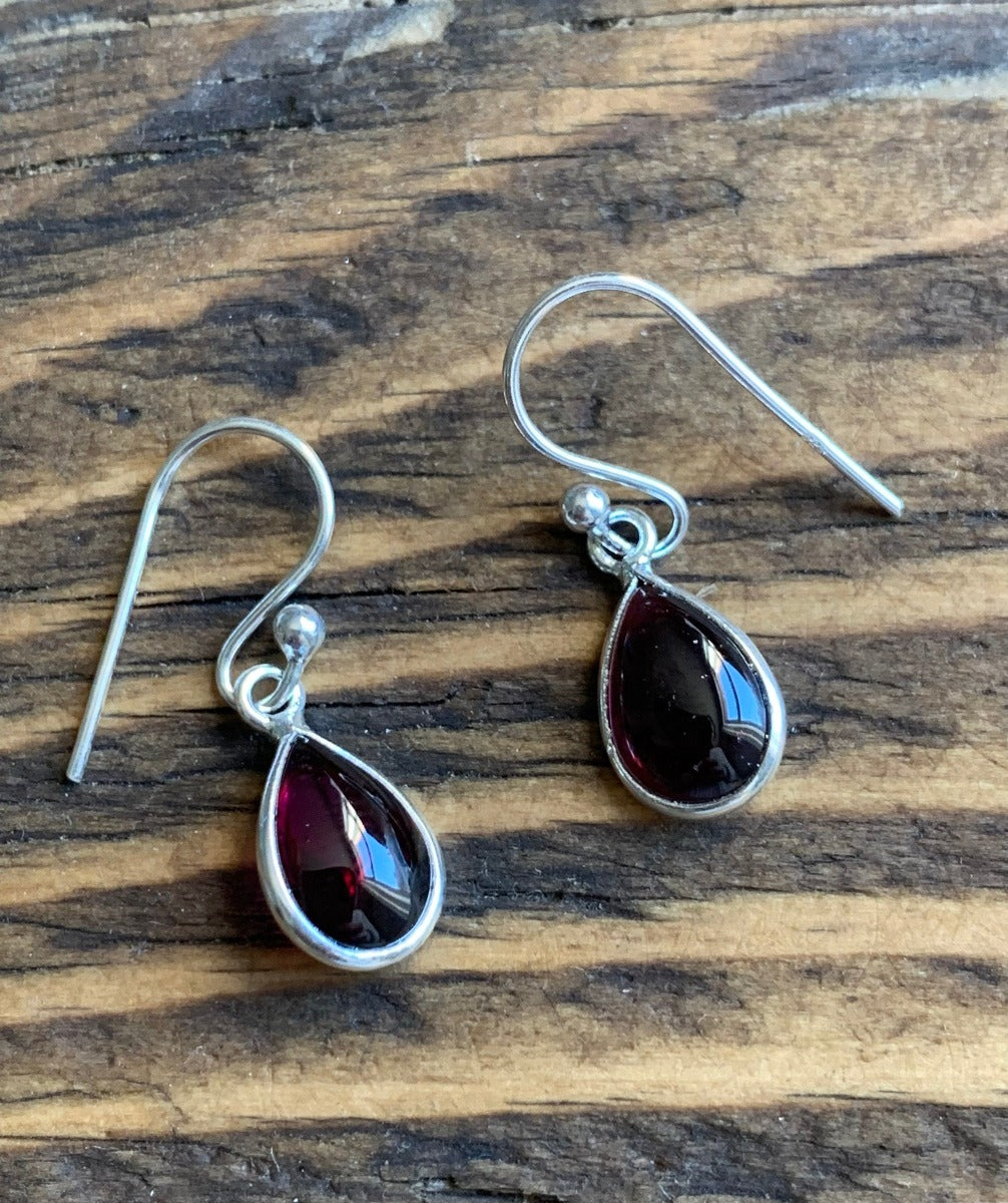 Minimalist Silver Garnet Teardrop Earrings by Springwaves
