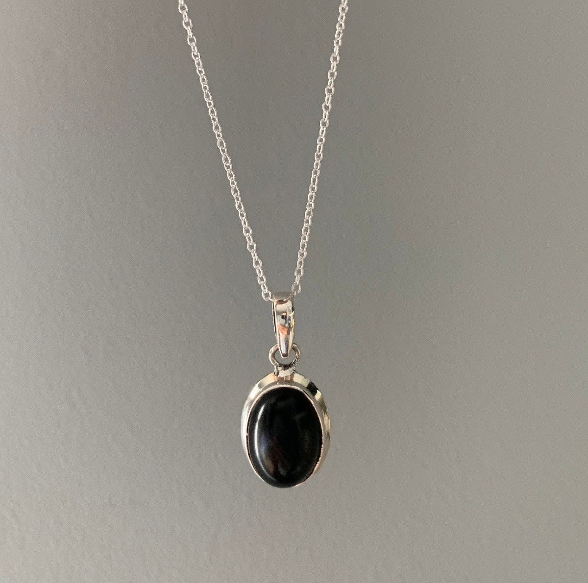 Sterling Silver Classic Oval Black Onyx Necklace by Springwaves