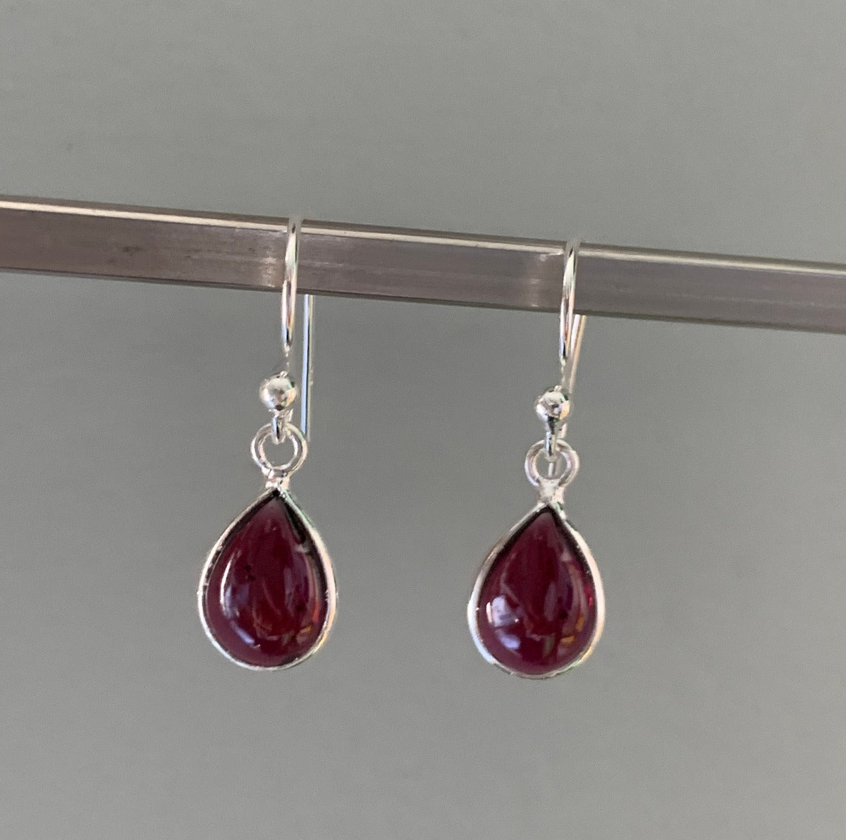 Minimalist Silver Garnet Teardrop Earrings by Springwaves