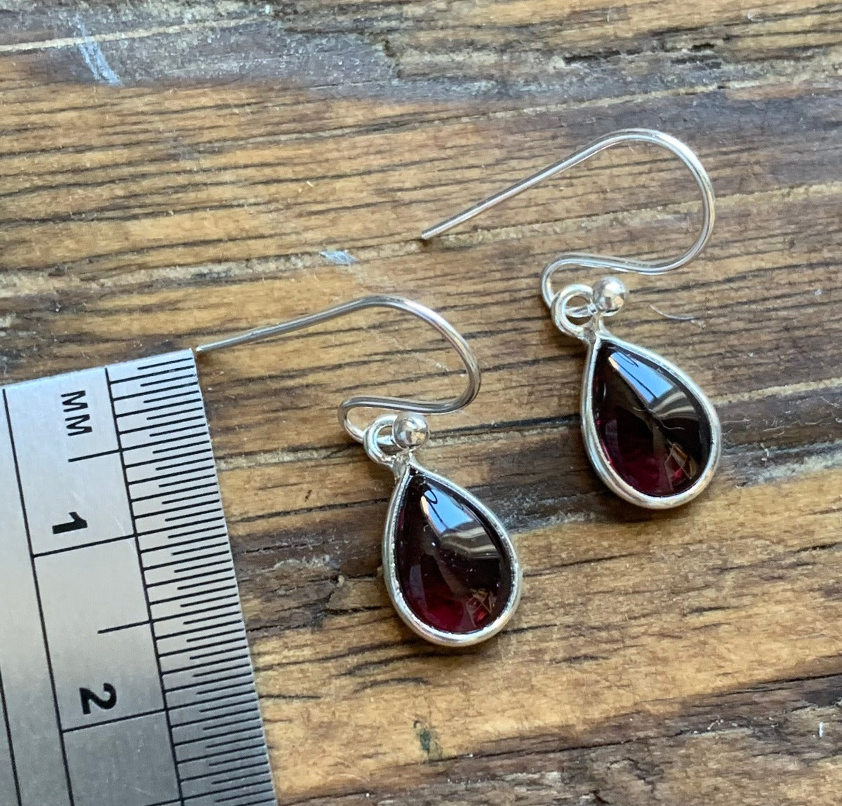 Minimalist Silver Garnet Teardrop Earrings by Springwaves
