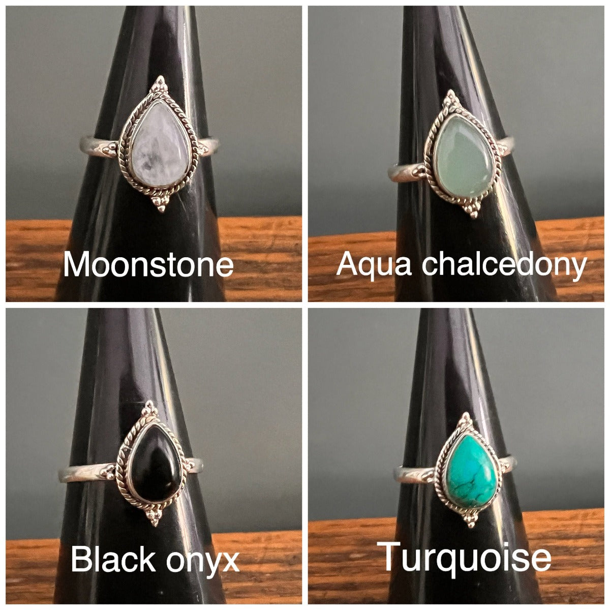 Teardrop Gemstone Boho Sterling Silver Ring - Gemstone & Size Options by Springwaves