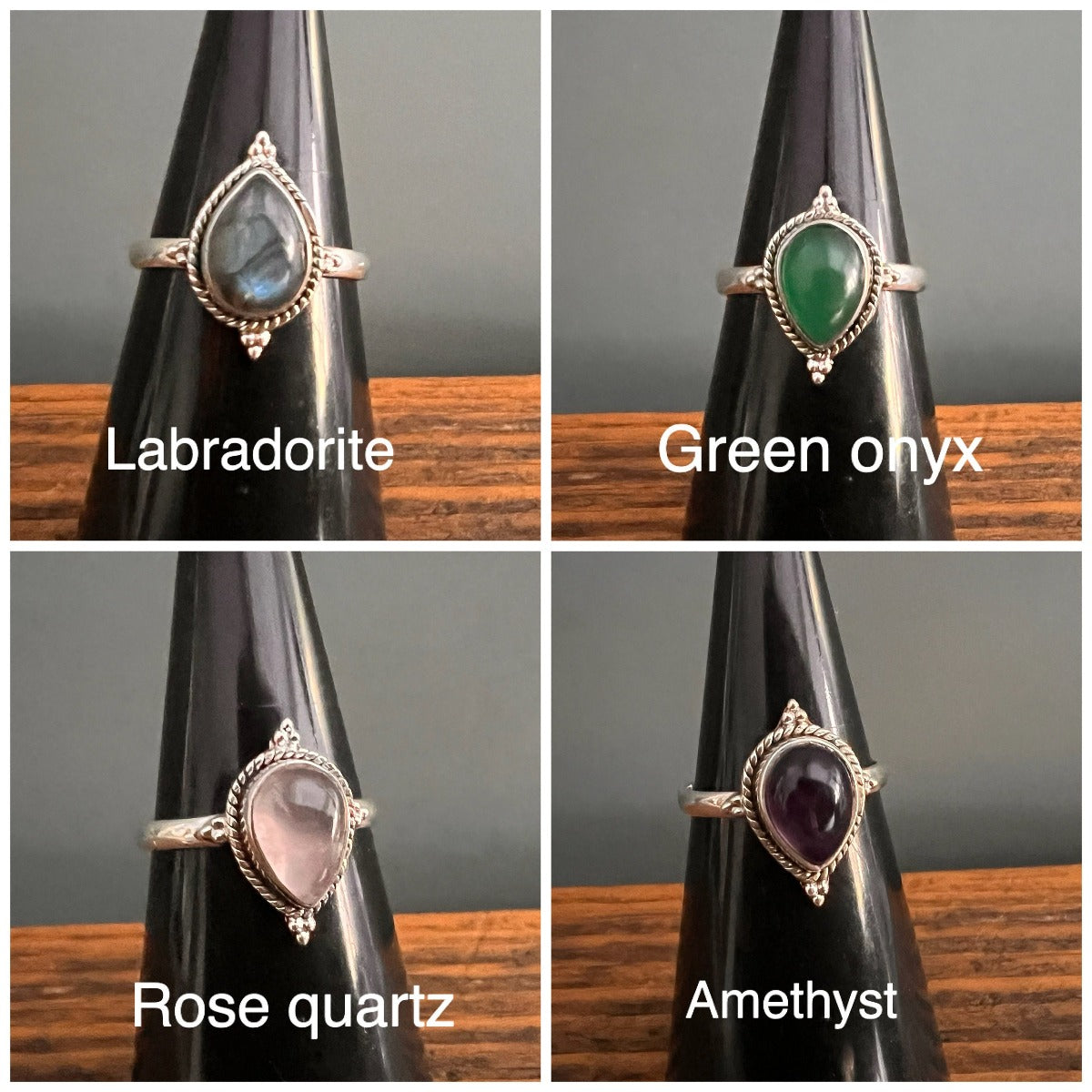 Teardrop Gemstone Boho Sterling Silver Ring - Gemstone & Size Options by Springwaves