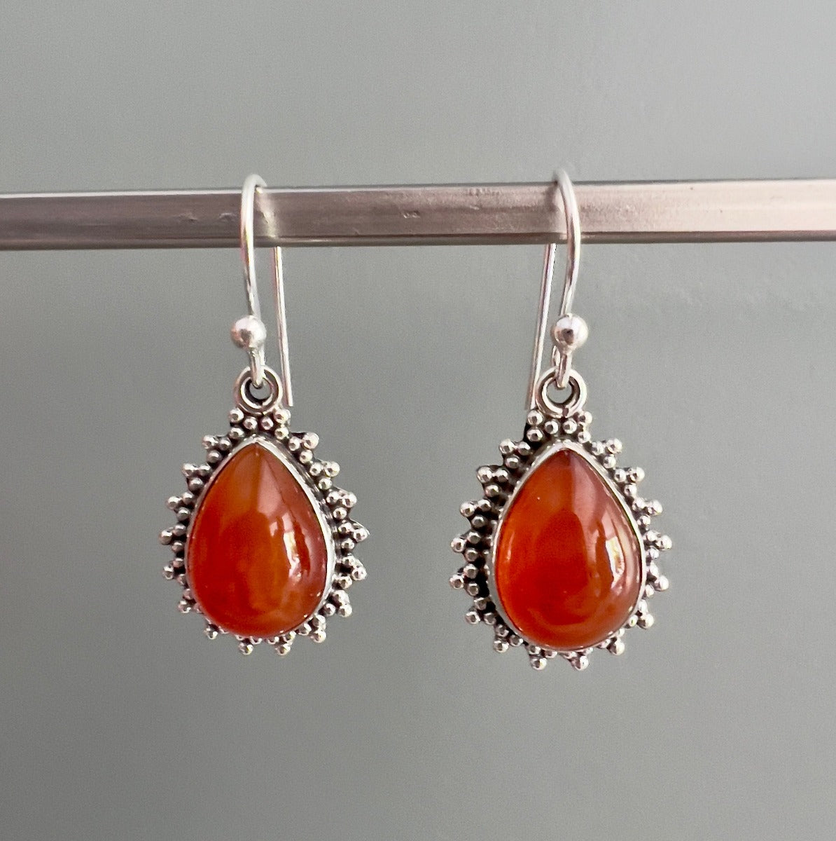 Carnelian Silver Boho Teardrop Earrings by Springwaves
