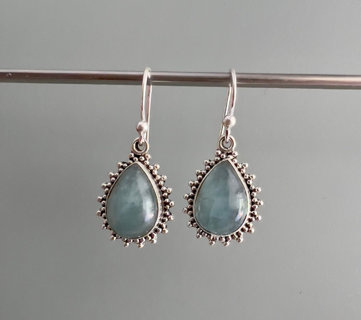 Silver Aquamarine Boho Teardrop Earrings by Springwaves