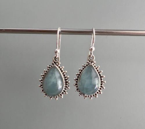 Aquamarine Sunburst Teardrop Earrings