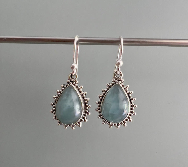 Aquamarine Sunburst Teardrop Earrings