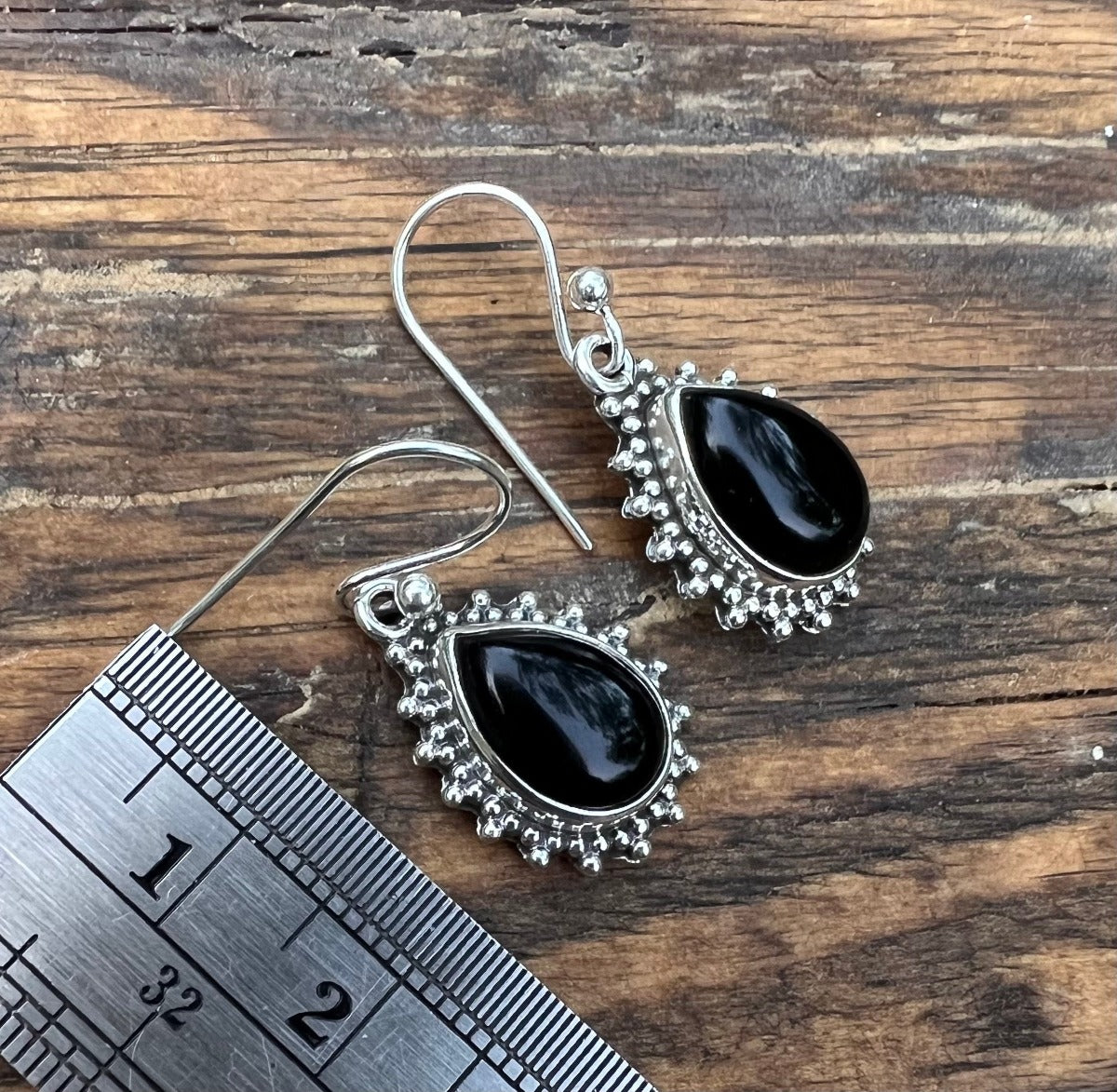 Black Onyx Silver Boho Teardrop Earrings by Springwaves