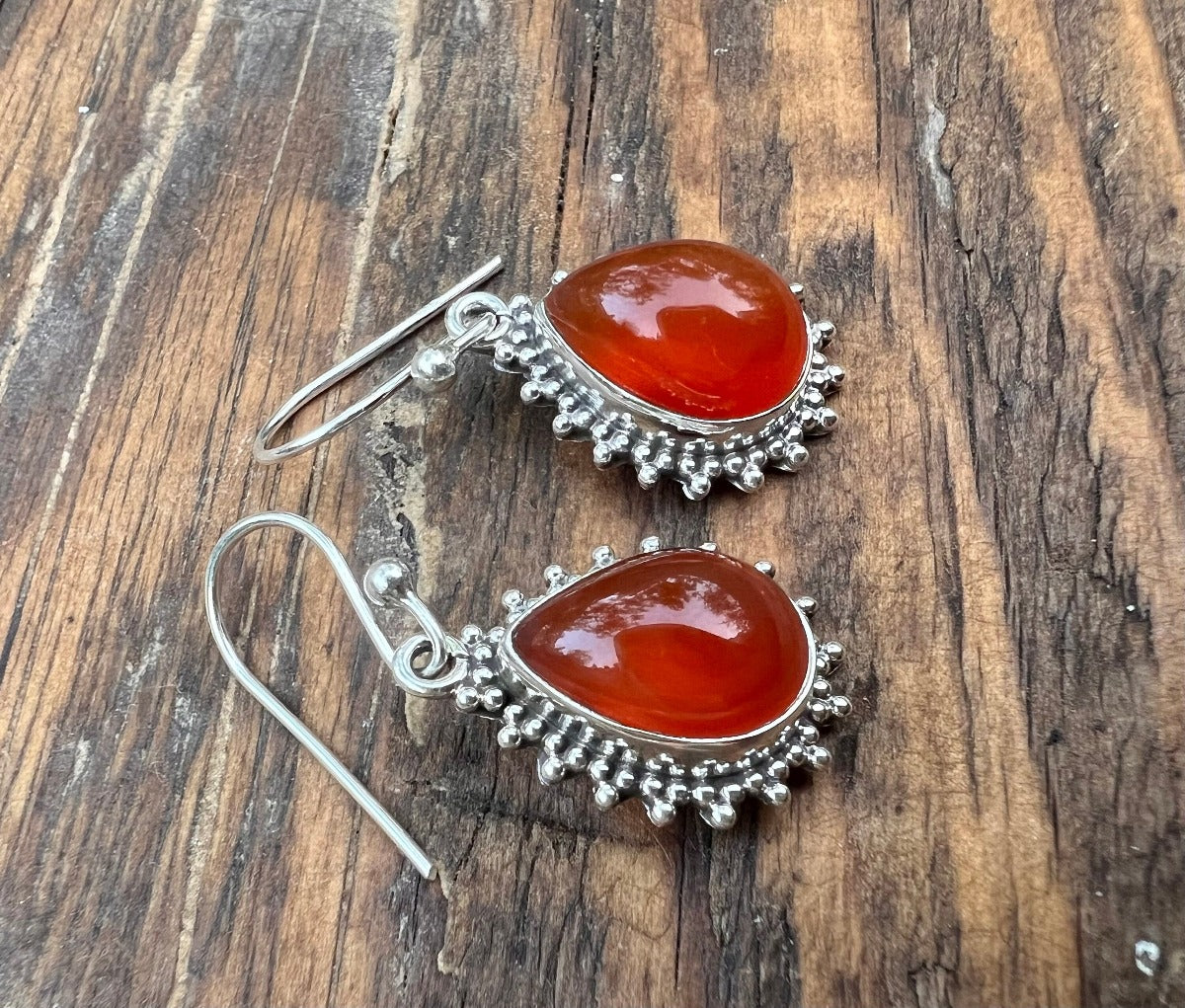 Carnelian Silver Boho Teardrop Earrings by Springwaves