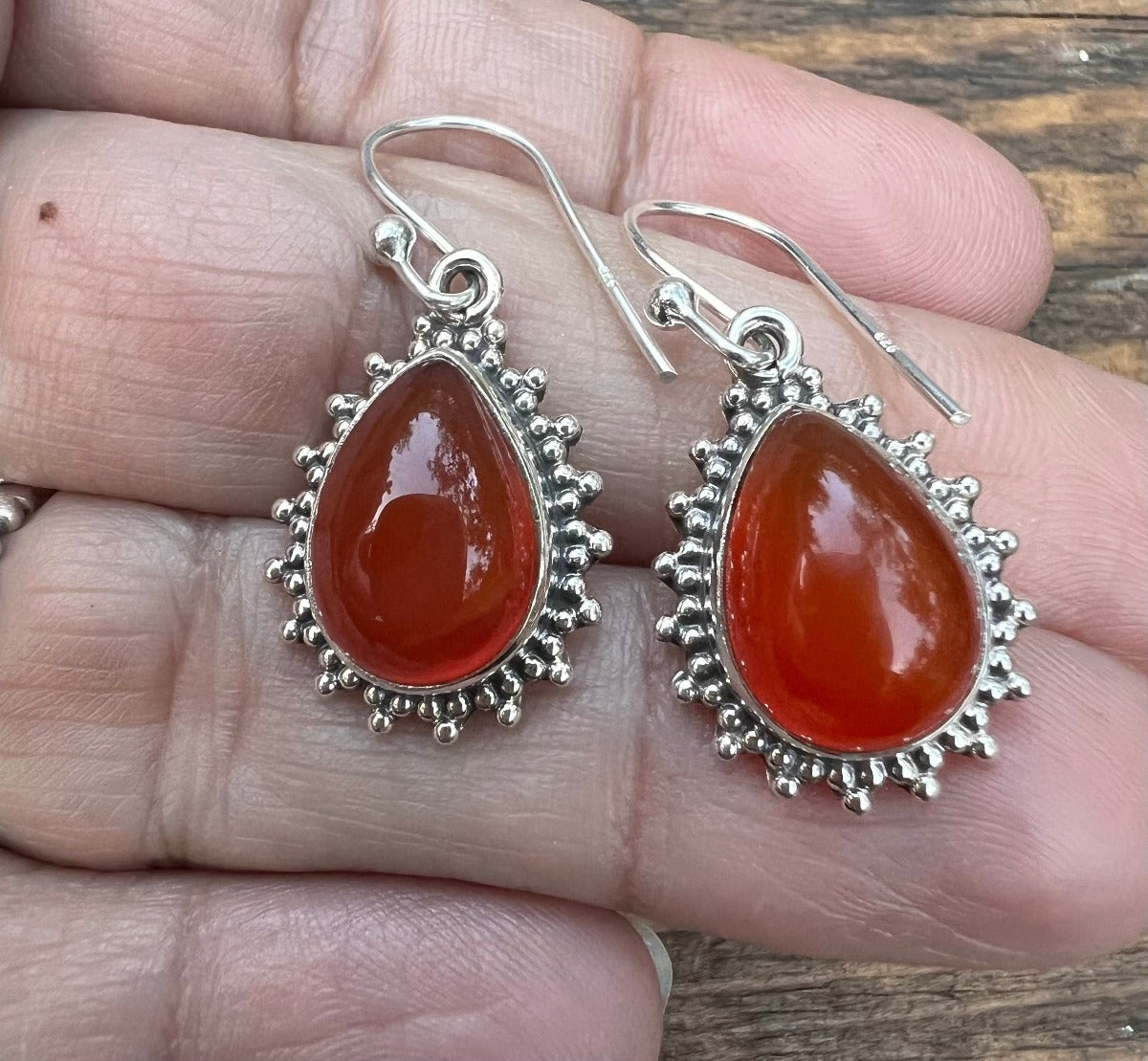 Carnelian Silver Boho Teardrop Earrings by Springwaves