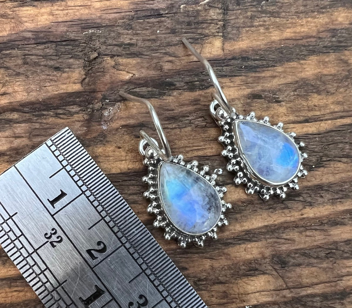 Rainbow Moonstone Silver Boho Teardrop Earrings by Springwaves