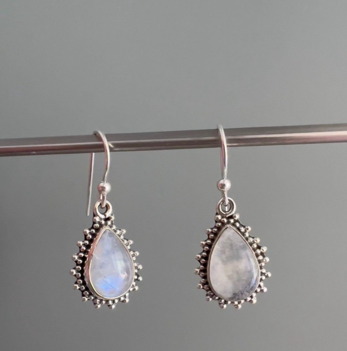 Rainbow Moonstone Silver Boho Teardrop Earrings by Springwaves