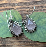 Rose Quartz Sunburst Teardrop Earrings