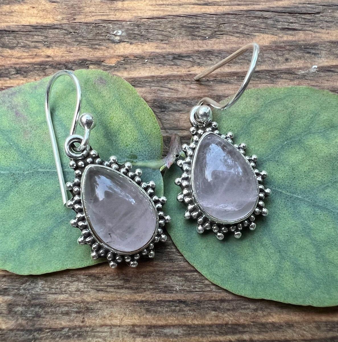 Rose Quartz Silver Boho Teardrop Earrings by Springwaves