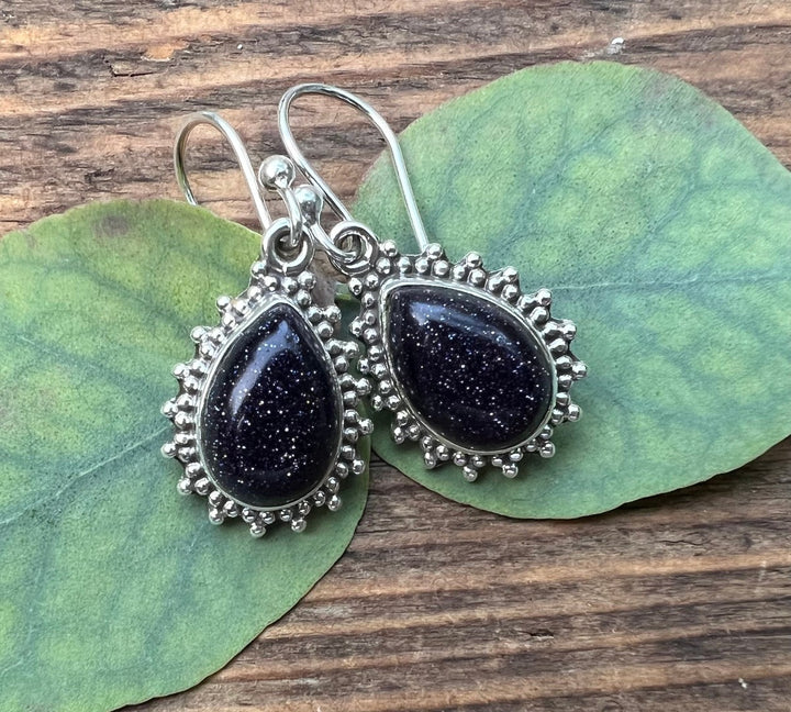 Blue Sandstone Sunburst Teardrop Earrings