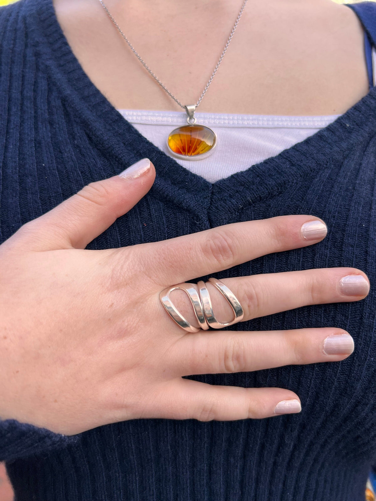 Silver Wave Wrap Ring - Adjustable