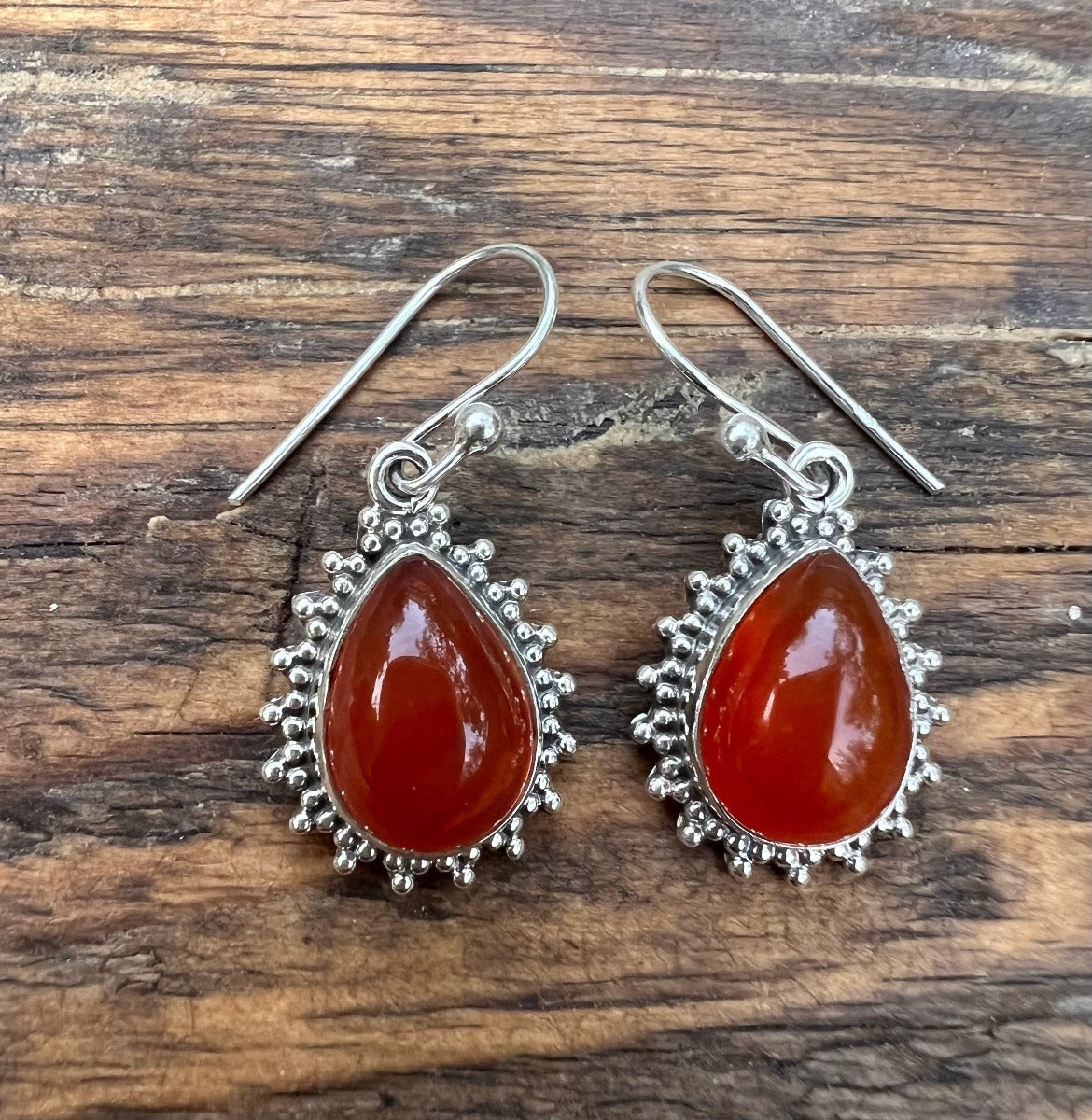 Carnelian Silver Boho Teardrop Earrings by Springwaves