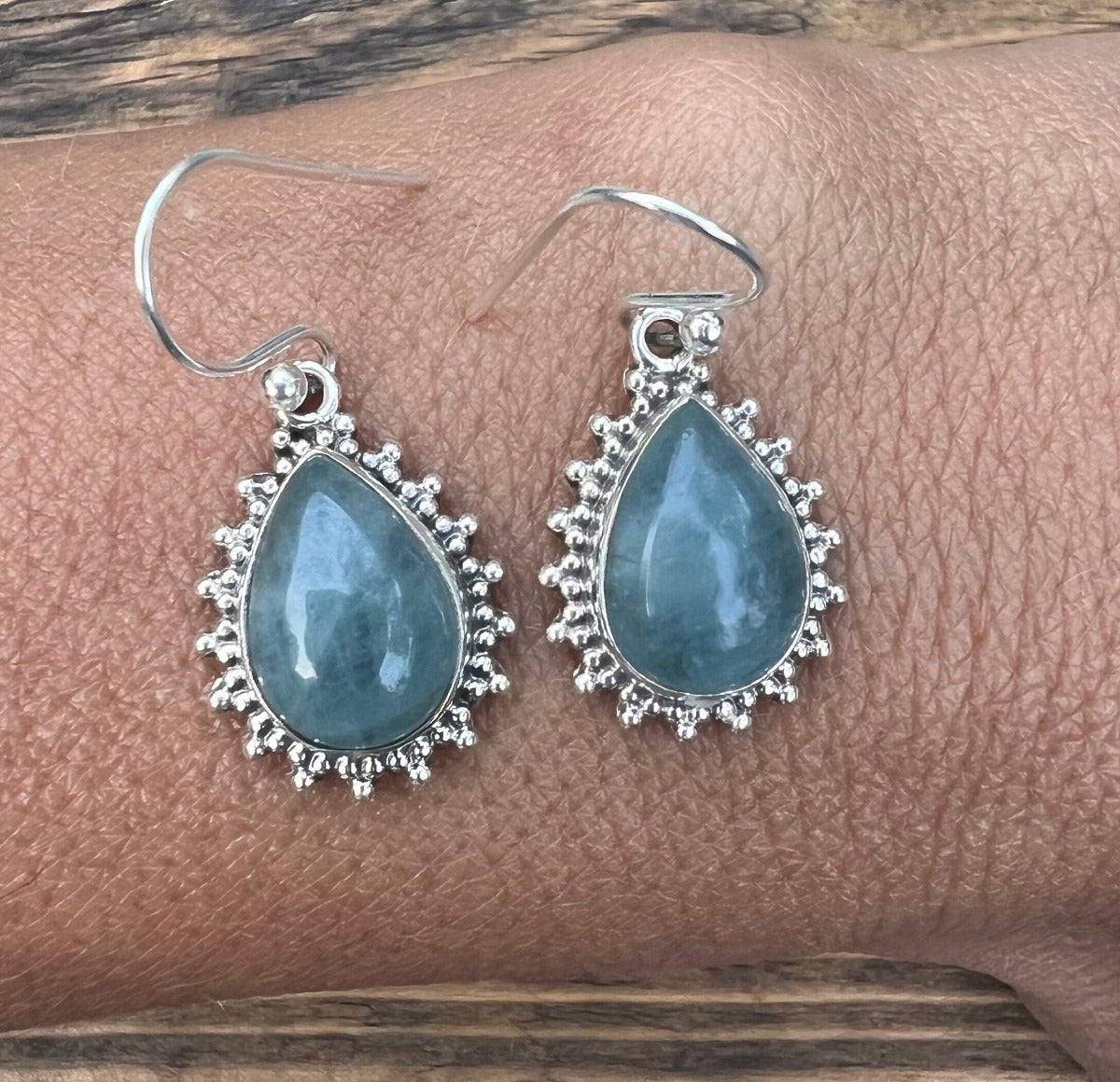 Silver Aquamarine Boho Teardrop Earrings by Springwaves