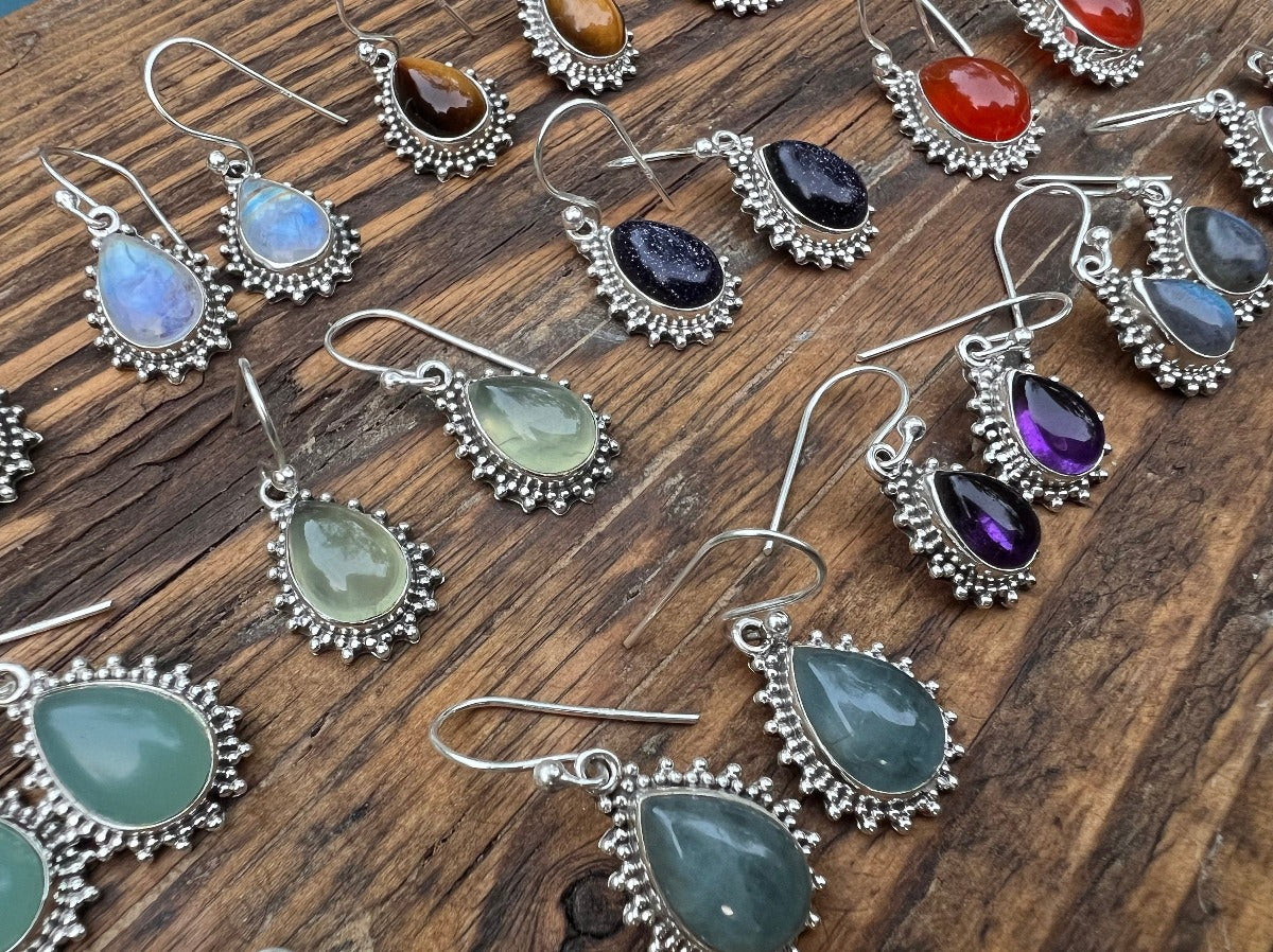 Silver Labradorite Boho Teardrop Earrings by Springwaves