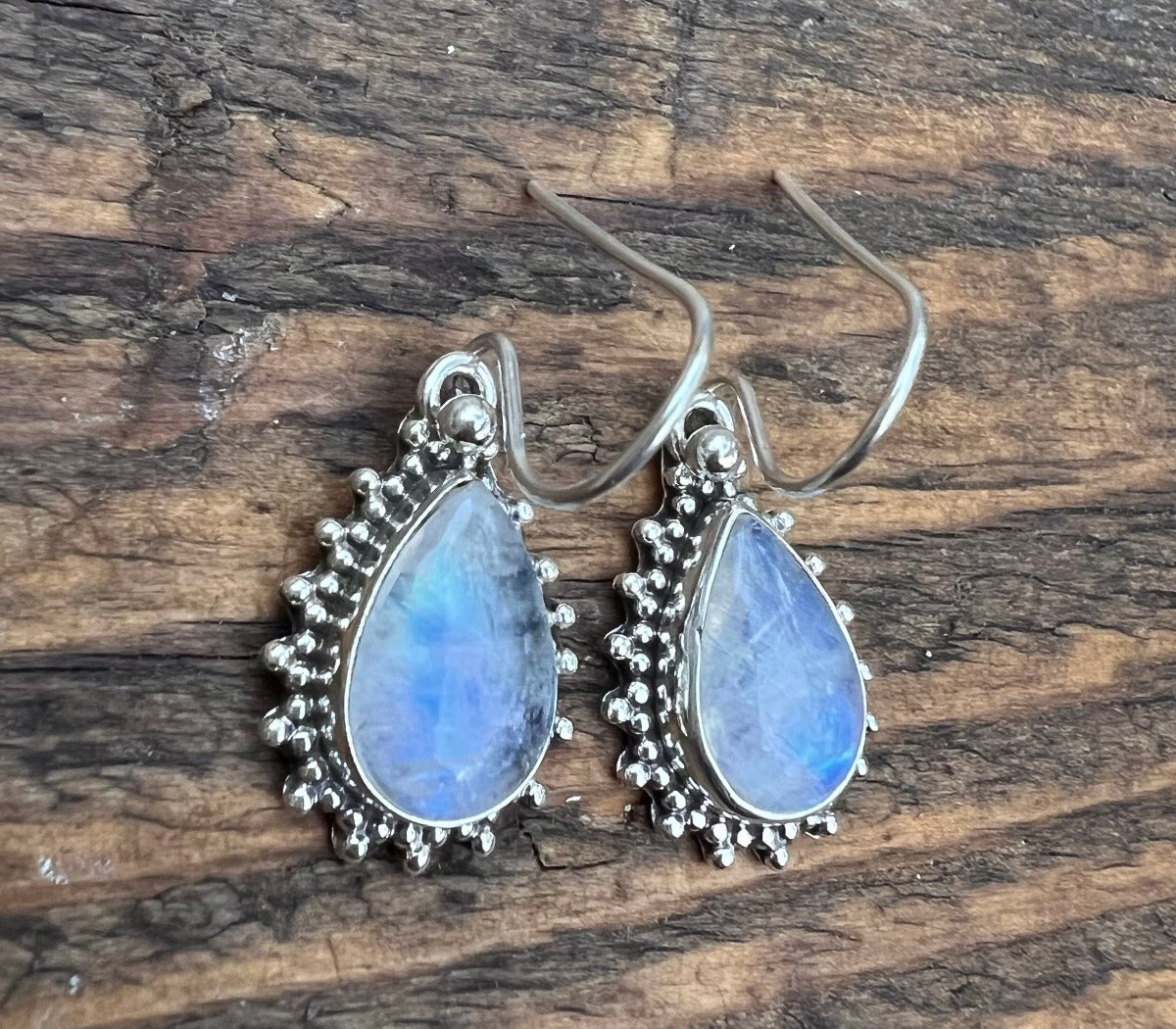 Rainbow Moonstone Silver Boho Teardrop Earrings by Springwaves