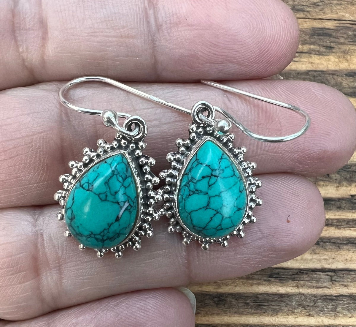 Turquoise Silver Boho Teardrop Earrings by Springwaves