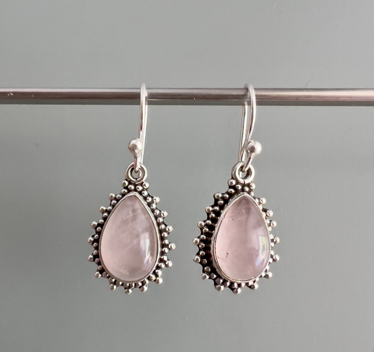 Rose Quartz Silver Boho Teardrop Earrings by Springwaves